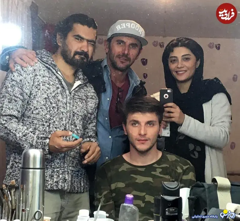 امین حیایی و پسرش دارا در اتاق گریم فیلم شعله‌ور