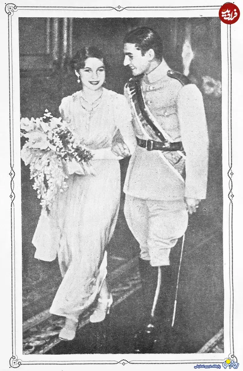 عکس محمدرضا پهلوی و فوزیه در مراسم ازدواج شان